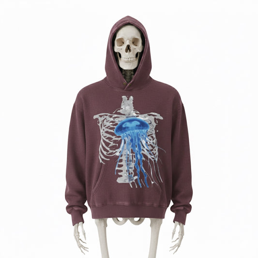 Frayed Enzyme Washed Fleece Hoodie