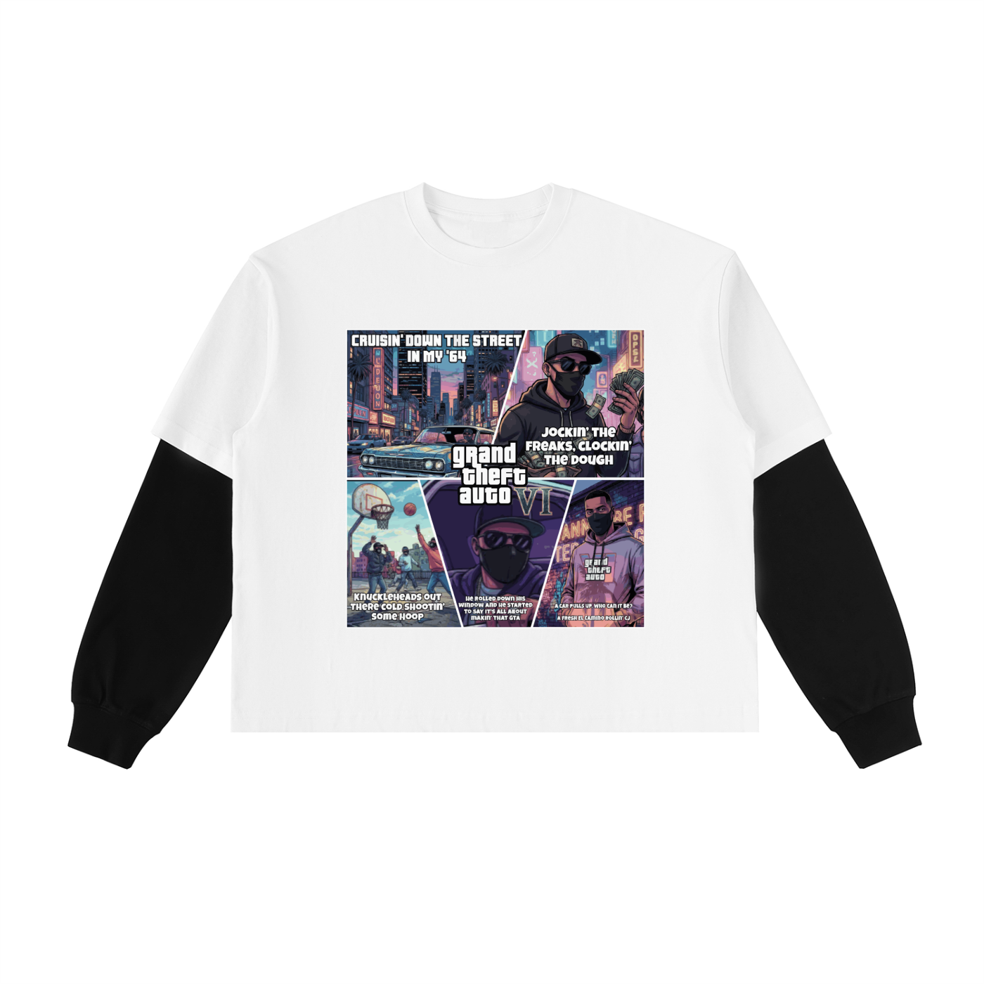 Boys in the hood Layered Contrast Sleeve Cotton T-Shirt