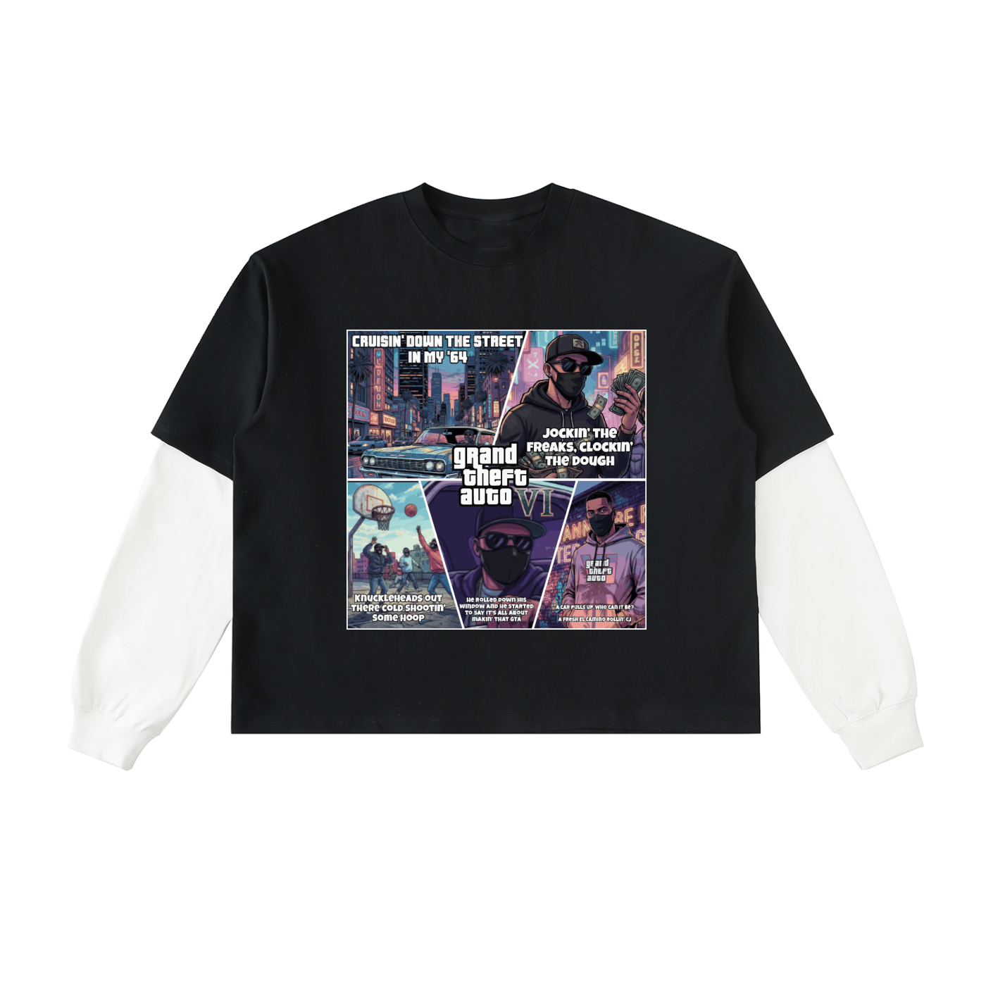 Boys in the hood Layered Contrast Sleeve Cotton T-Shirt