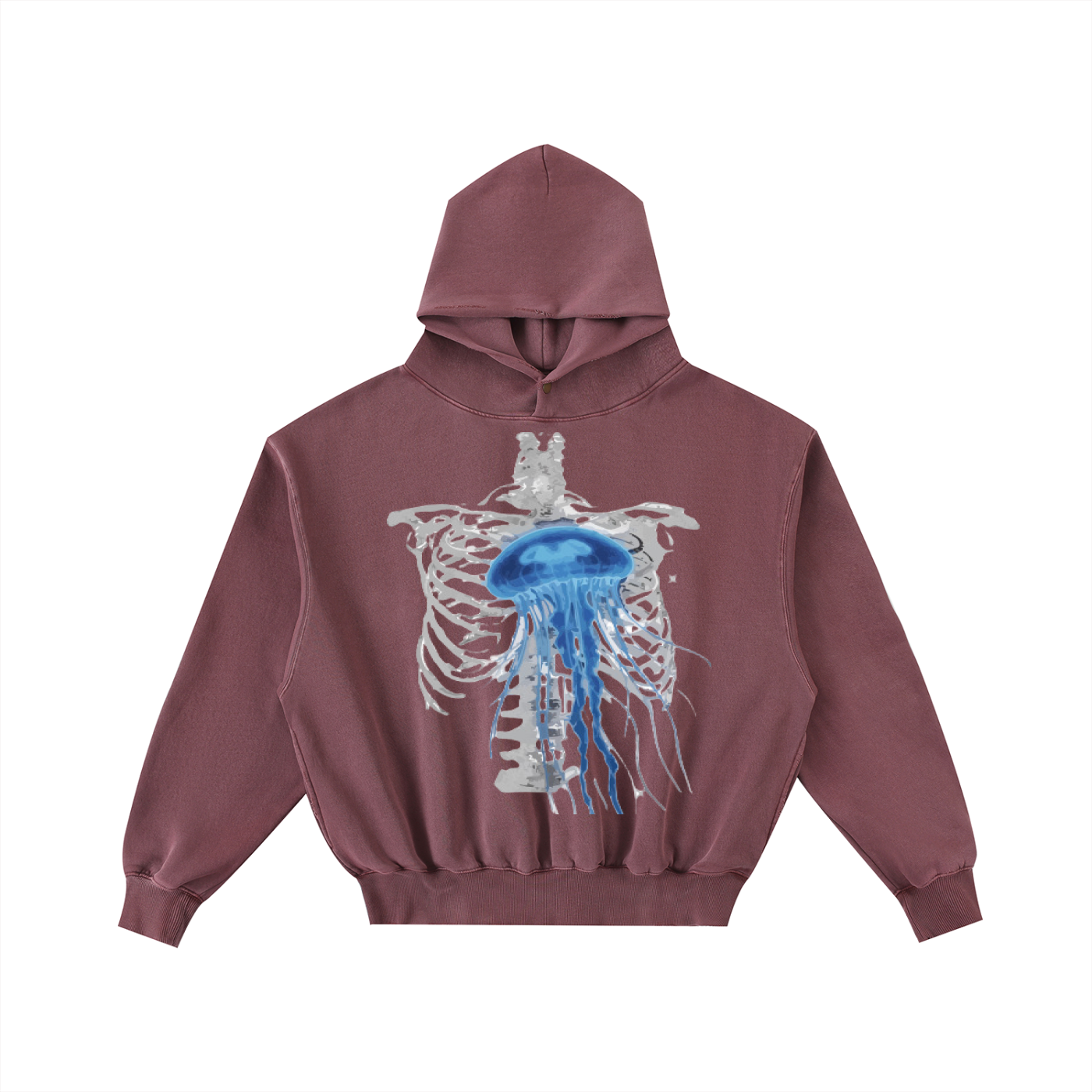 Frayed Enzyme Washed Fleece Hoodie