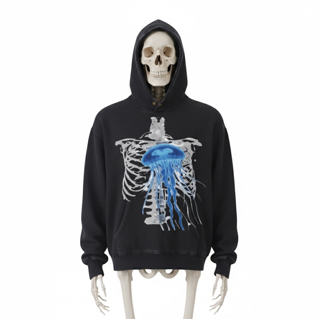 Frayed Enzyme Washed Fleece Hoodie